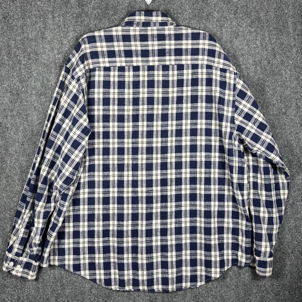 Vintage Creative Edge Button Up Shirt Mens XL Blue White Plaid Linen Cotton - Picture 3 of 8